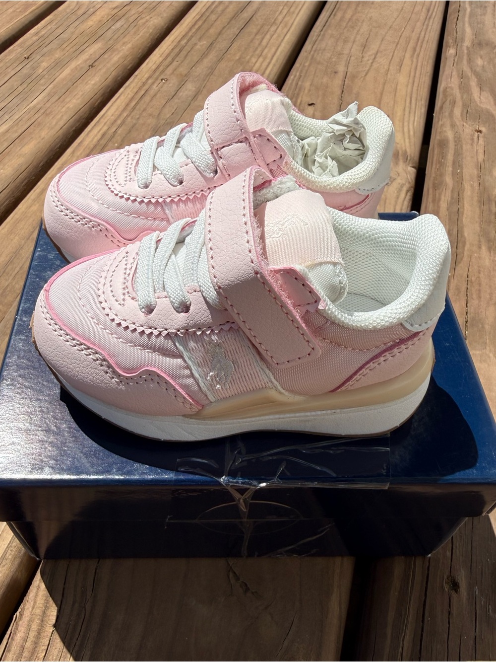 Polo by Ralph Lauren Pink and White Kids Velcro Sneakers